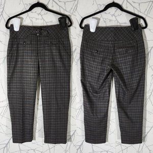 Cartonnier Brown Plaid Mid Rise Buckle Tapered Ankle Pants